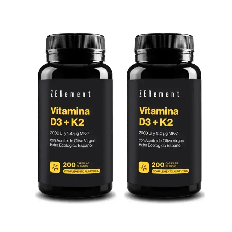 Zenement Vitamina D3 + K2, 2000 Ui Y 150 µg Mk-7, Pack 2 x  200 cápsulas blandas