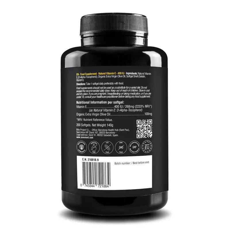 Zenement Vitamina E Natural 400 Ui, 200 cápsulas blandas