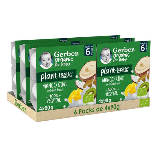 Gerber Milkies Orgánico Plant-Tastic Mango Kiwi , 4x90g  x 6 unidades